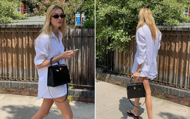Áo sơ mi oversize + váy ngắn hoặc quần short