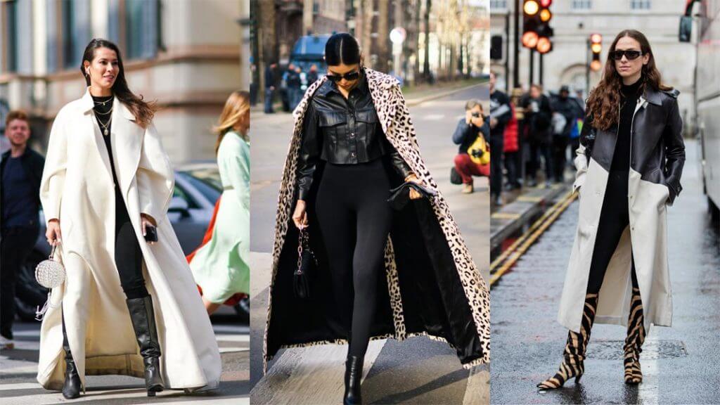 Outfit legging + bốt + áo khoác dài