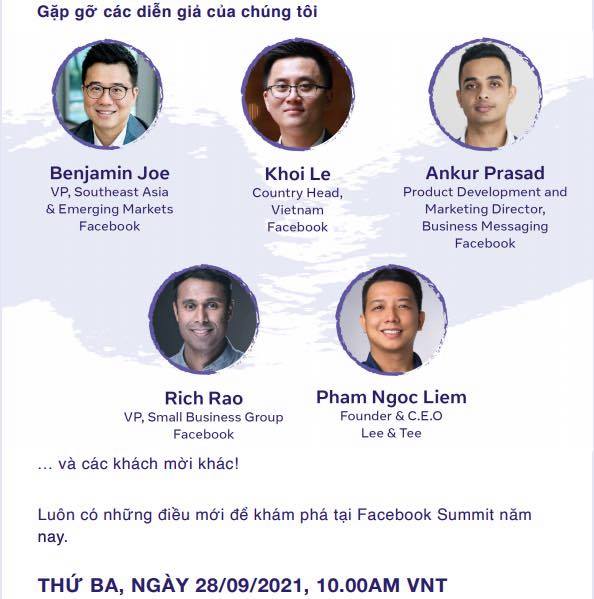 Anh Phạm Ngọc Liêm - Founder & CEO thương hiệu thời trang Lee&Tee cùng các diễn giả khác tham gia hội nghị Facebook Submit 2021